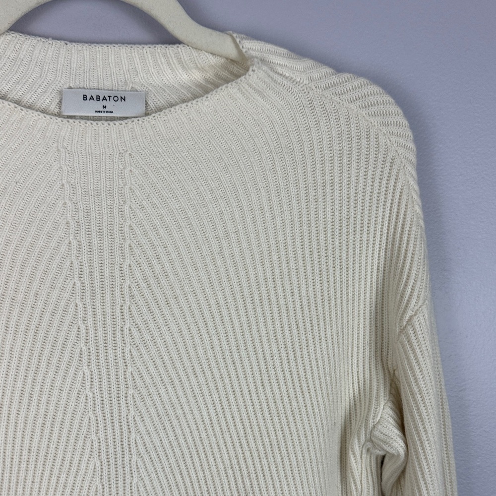 Babaton Aritzia Wool Linen Blend Ivory Cable Knit Ribbed Medium Pullover Sweater - Picture 7 of 12